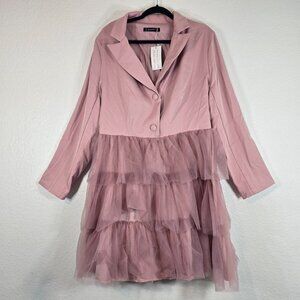 Simplee Plus Tutu Dress Pink Women Plus 2XL Girly Preppy Coquette Long Sleeve